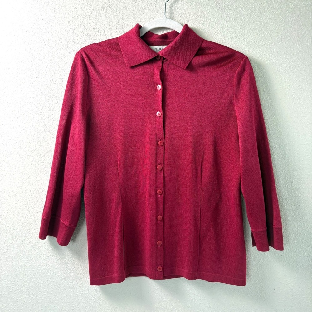 Pleinair Button Front Shirt Size M Wine Red Collared Long Sleeve Minimalist Top